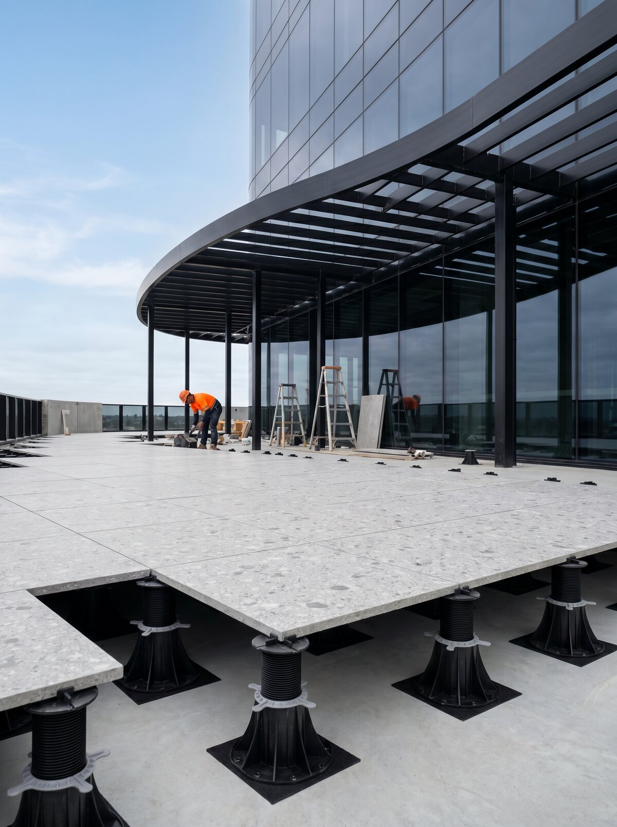 Elevated terrace construction on a high-rise roof