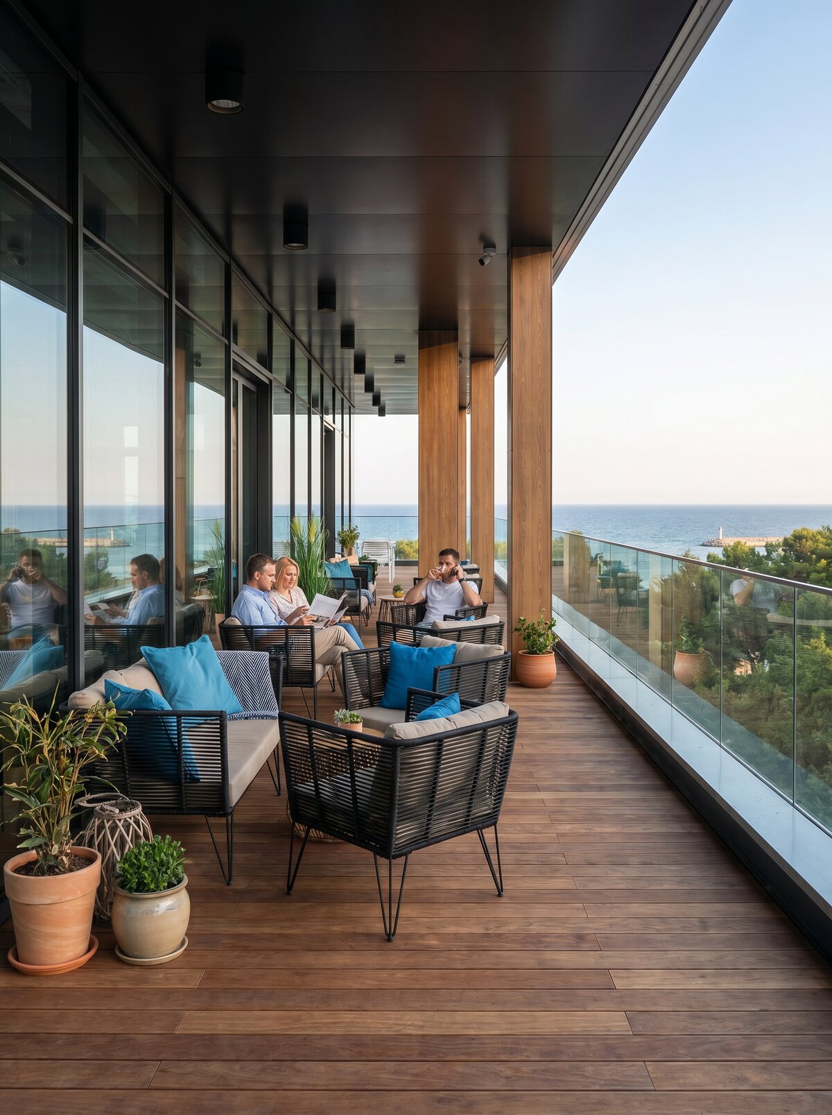 Exclusive ready-made raised deck terrace with a sea view in r