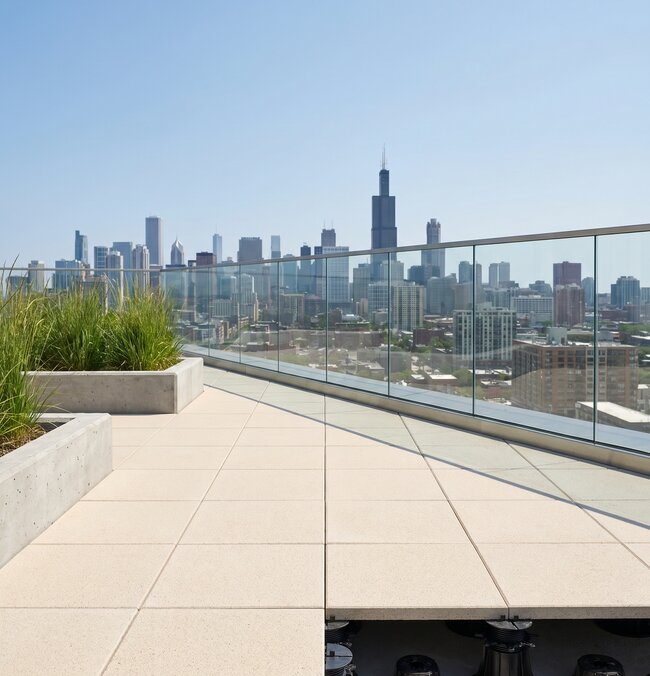 Light concrete pavers 60x60 cm on adjustable pedestals