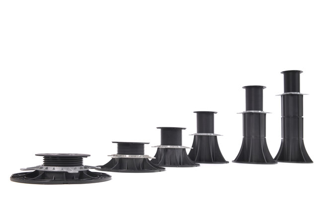 Series of adjustable pedestals for joists and pavers standard side by side