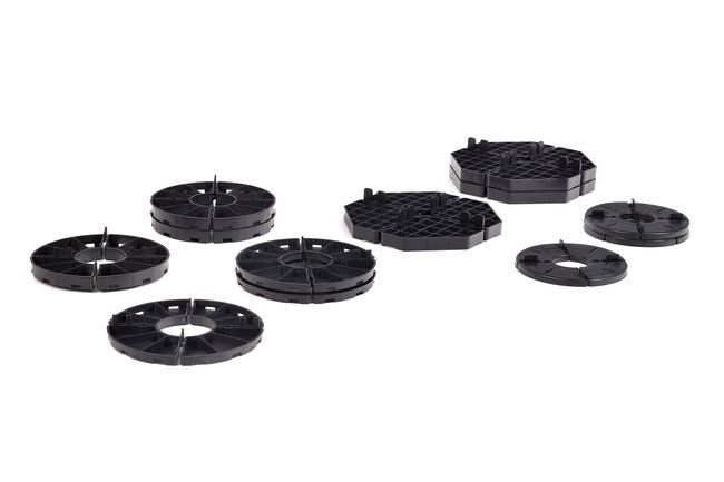 Series of fixed-height terrace pedestals for raised deck terraces under pavers