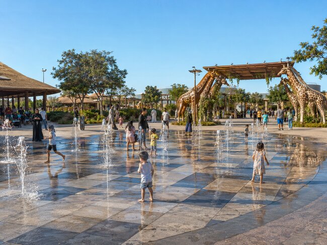 Terrace pedestals under the fountain surface in Dubai Safari Park