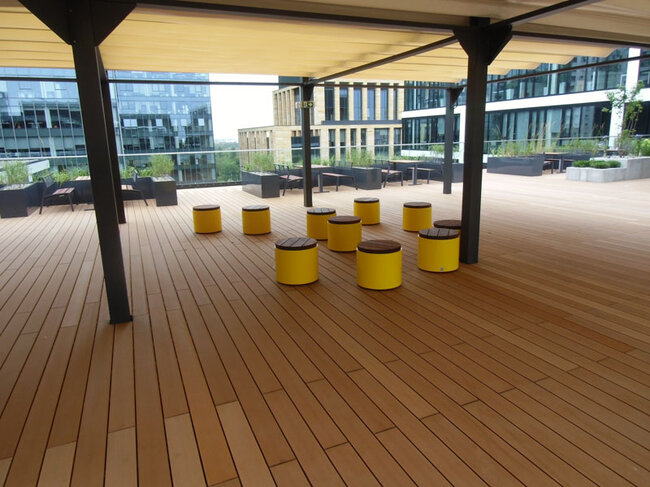 Common space on the roof of an office building made of composite decking boards