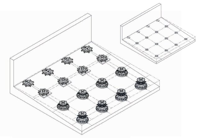 Layout diagram of pedestals under pavers on a sloped substrate