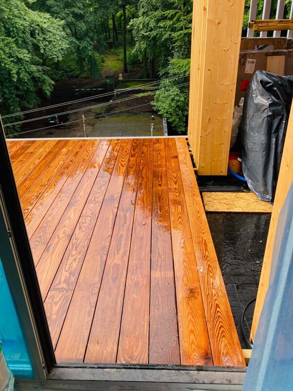 Wooden terrace on pedestals