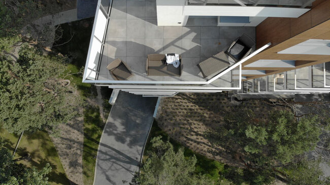 Aerial view of a roof terrace with pavers finished