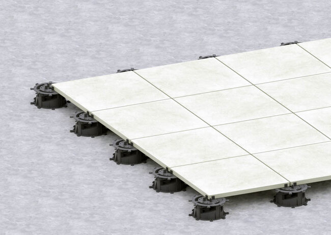 Terrace pedestals spiral on concrete slab substrate