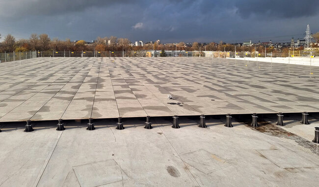 Roof terrace installation view on concrete screed