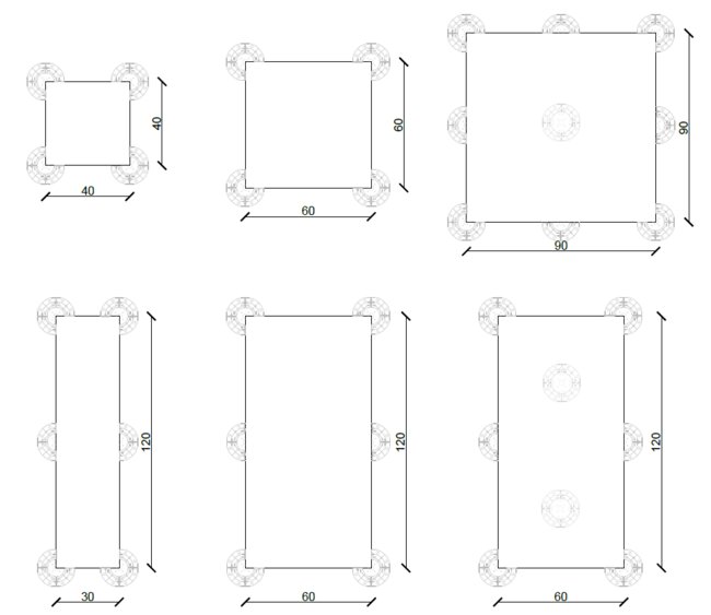Spacing of pedestals under pavers illustration with dimensions