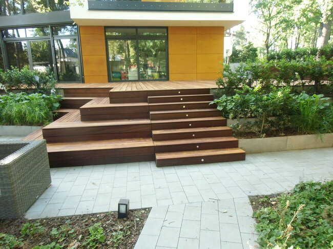 Modern wooden terrace in the garden