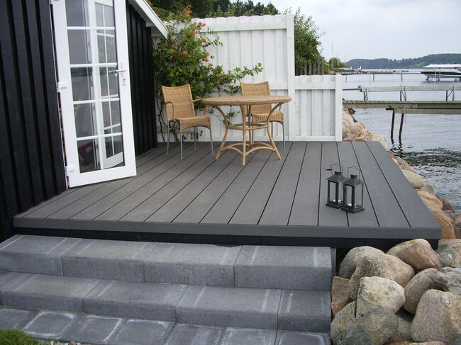 Deck terrace with WPC composite decking over water
