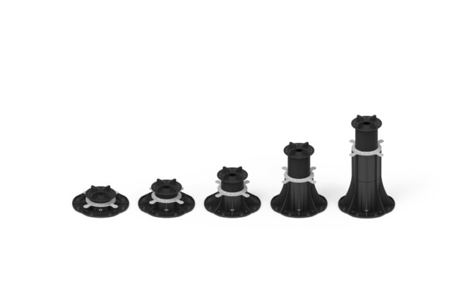 Set of adjustable terrace pedestals of various heights