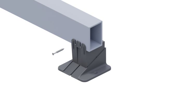 Aluminum joist profile mounted on a terrace pedestal