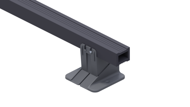 Composite joist mounted on an adjustable wedge under the terrace
