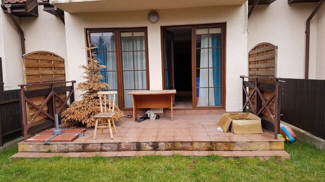 Old terrace with ceramic tiles before renovation and modernization