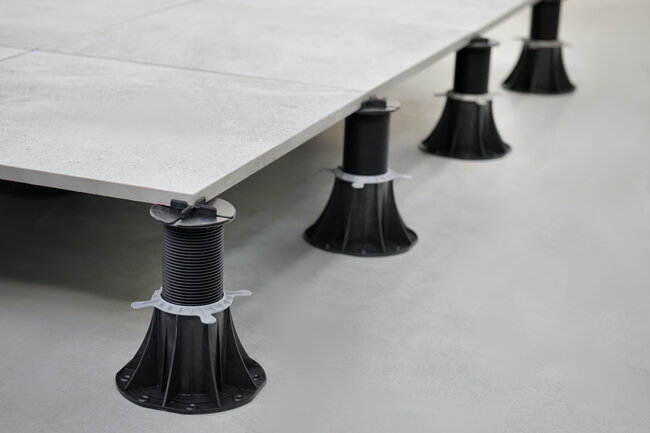 Porcelain tiles on adjustable terrace pedestals