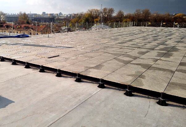 Raised deck terrace with joists installation of WPC and wooden boards step by step 13