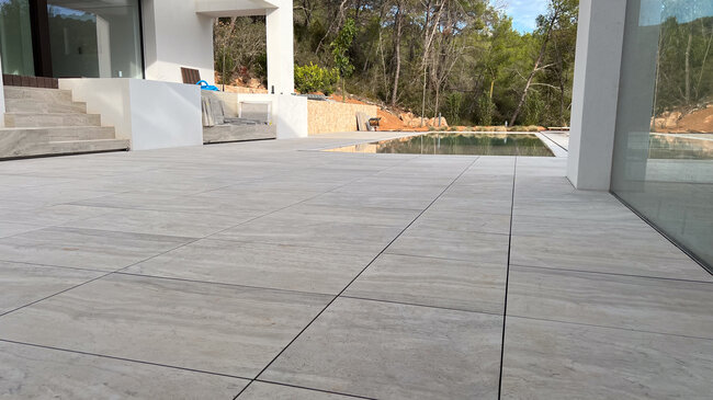 Modern WPC composite decking terrace at a garden house
