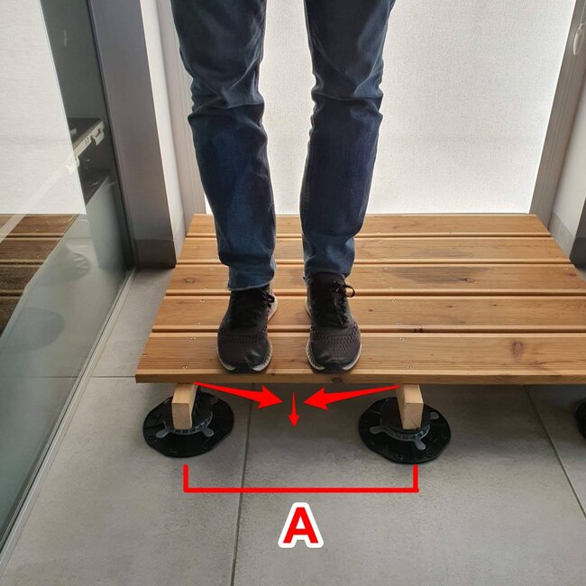 Deflection of the board when the distance between terrace pedestals is too large