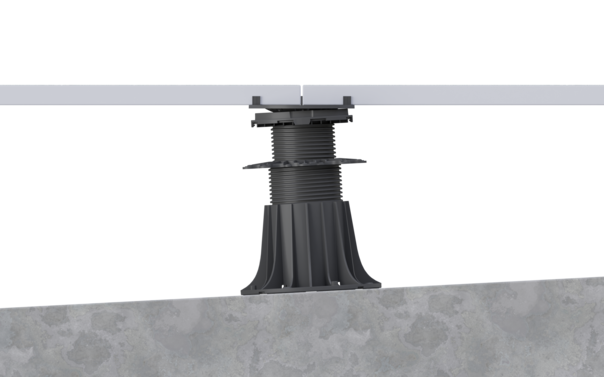 self leveling head LE under floating terrace on adjustable pedestals