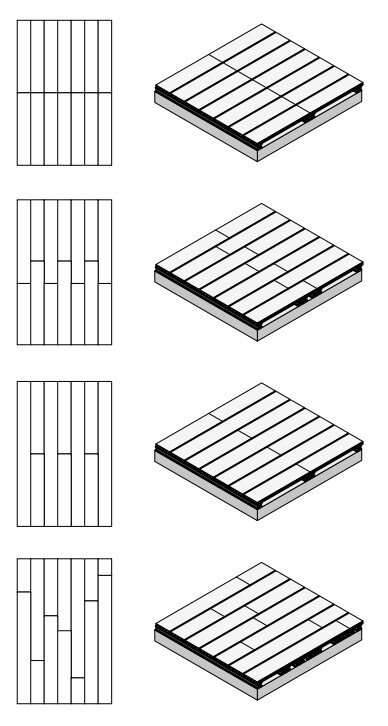 examples of plank layouts on joists on a ventilated terrace