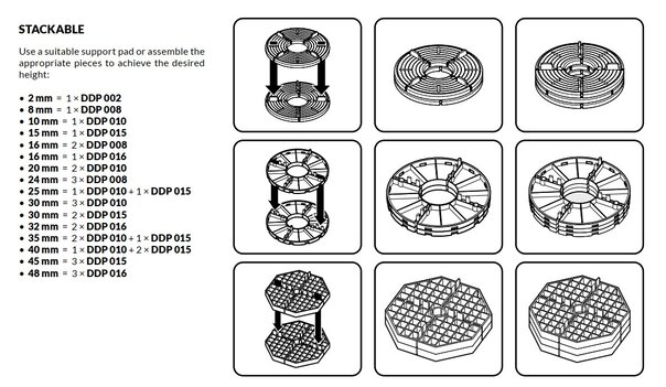 graphic showing stackable support pads for floating terraces