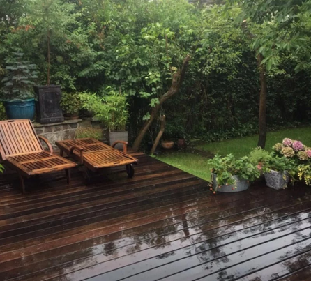 Photo during renovation of a terrace that was made using traditional adhesive technology