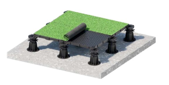 *Photo of a residential raised deck terrace made of WPC composite boards.