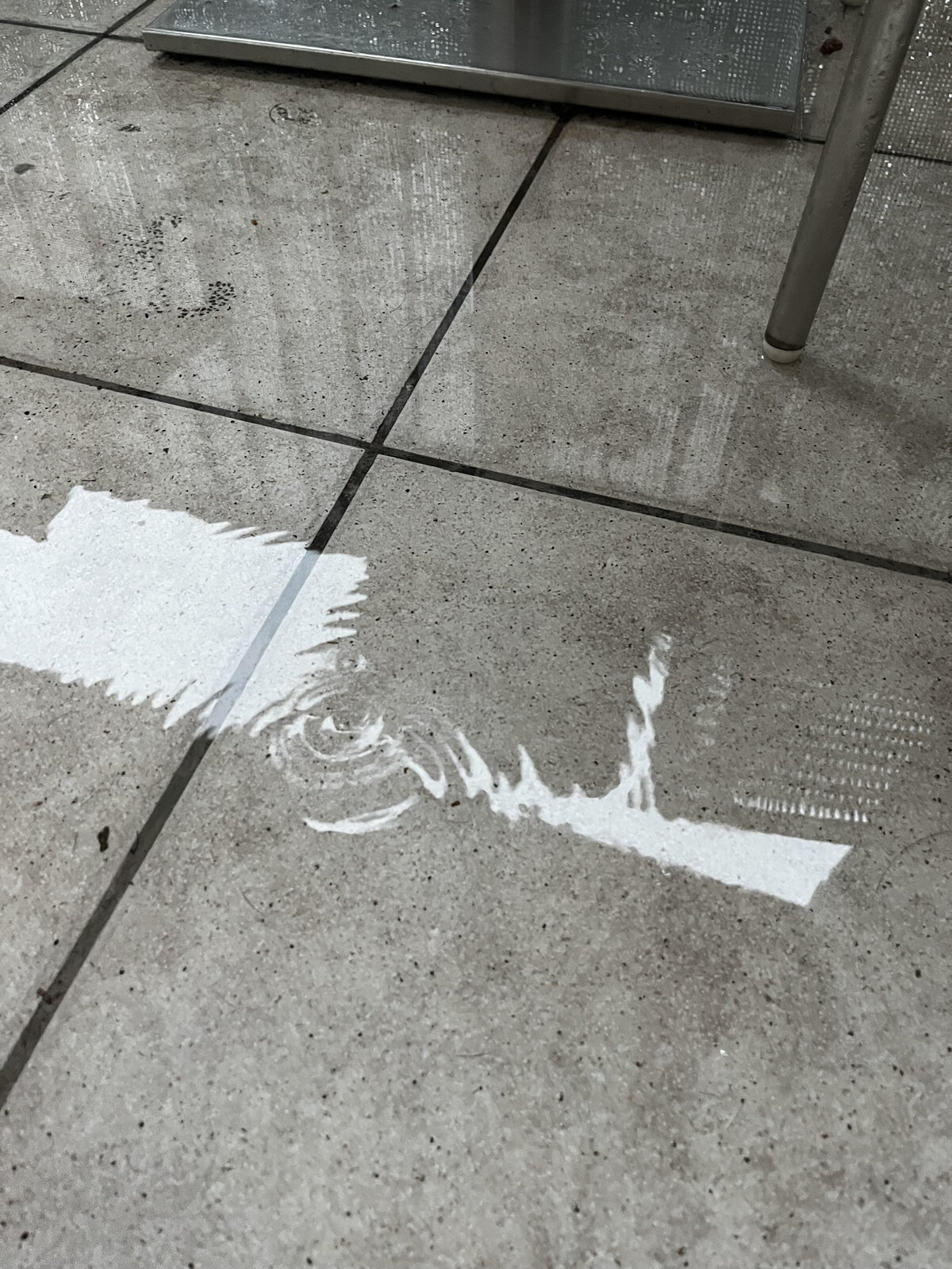 Standing water on a traditional glued terrace after rainfall