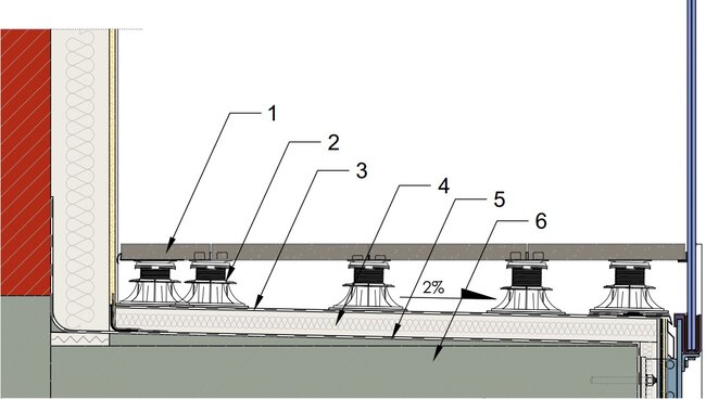 Elevated terrace diagram with pavers and layers