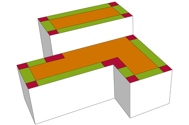 Graphics showing the areas of the terrace at risk from wind force