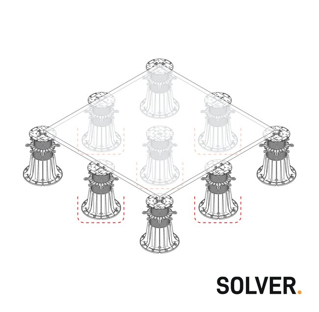 Diagram with additional pedestals arranged under the pavers