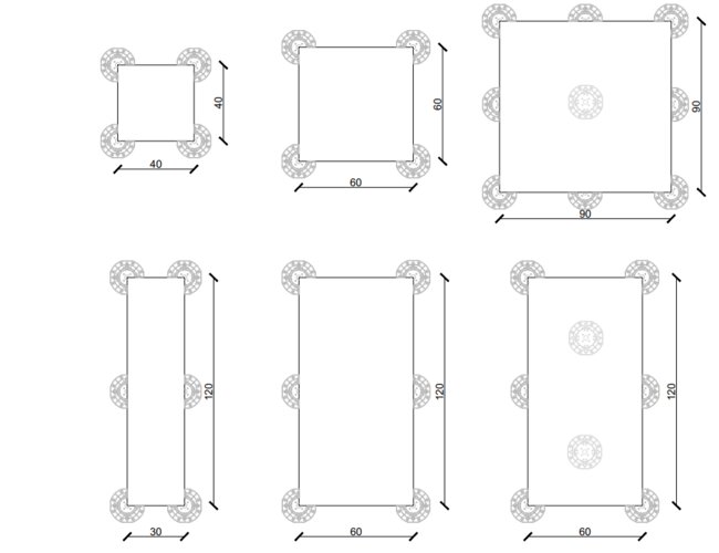 Layout of terrace pedestals for ceramic and concrete pavers.