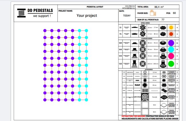 Project layout and list of DD Pedestals terrace pedestals.