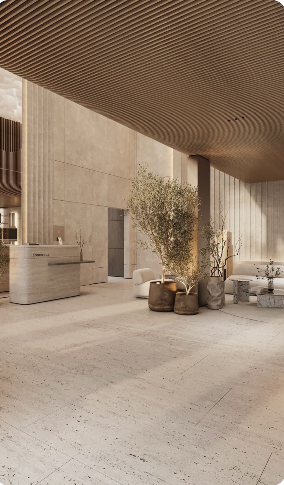 Modern reception and concierge area in a commercial building.
