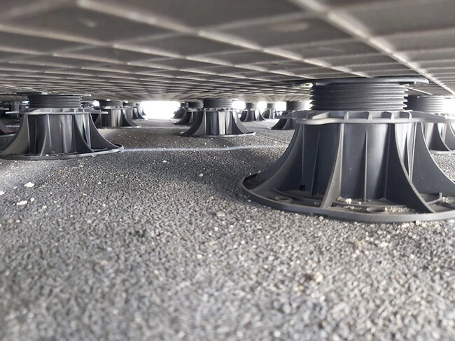The space under terrace pavers laid on adjustable pedestals.