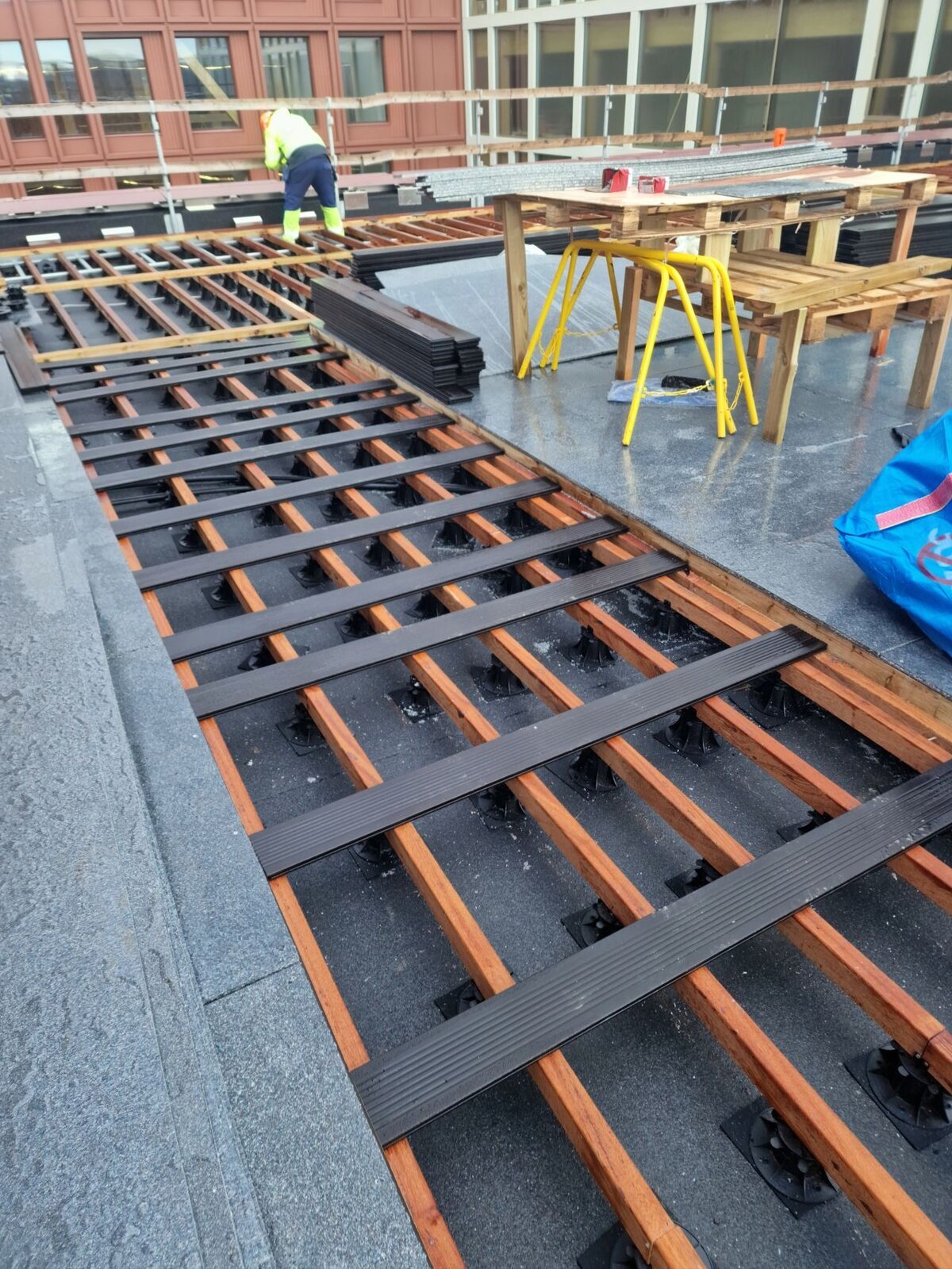 Plastic adjustable terrace pedestal for pavers and joists.