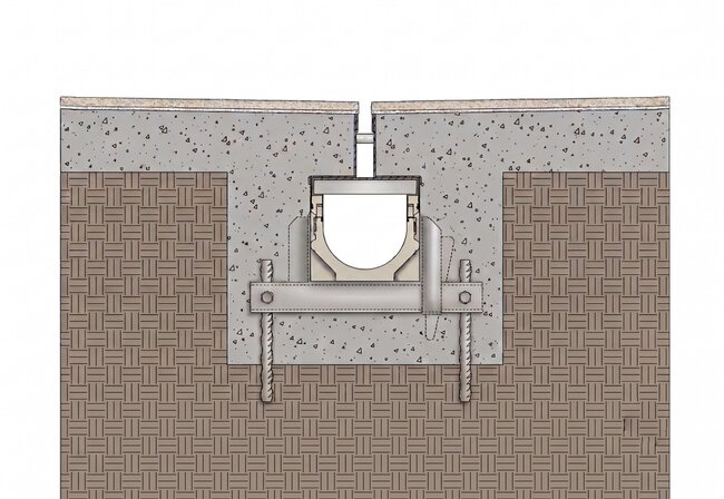 Installation diagram of drainage channel with slotted grate.