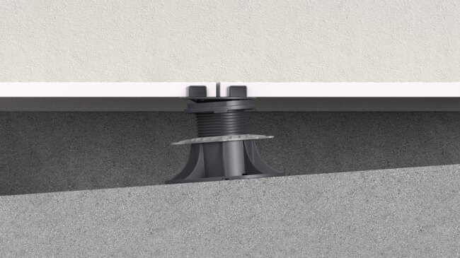 Adjustable pedestal with slope corrector for terrace pavers.