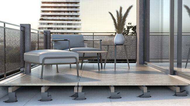 Cross-section of a raised deck terrace on a balcony
