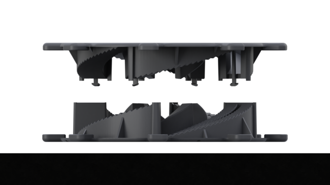 Stepped adjustment mechanism in terrace pedestals Spiral