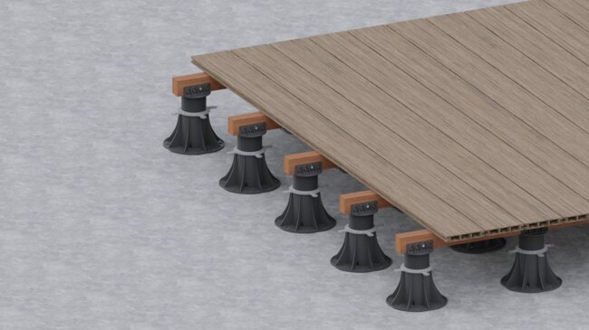 Adjustable supports for wooden joists on a terrace