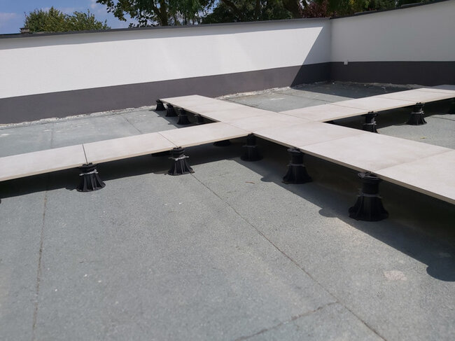 Concrete paver terrace on support pads