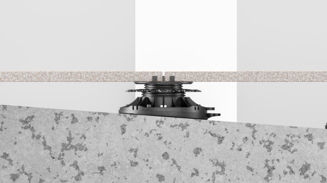 Adjustable pedestal with solver accessories cross-section raised deck terrace