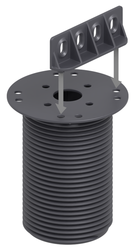 Mounting the joist adapter on the screw of the standard adjustable pedestal