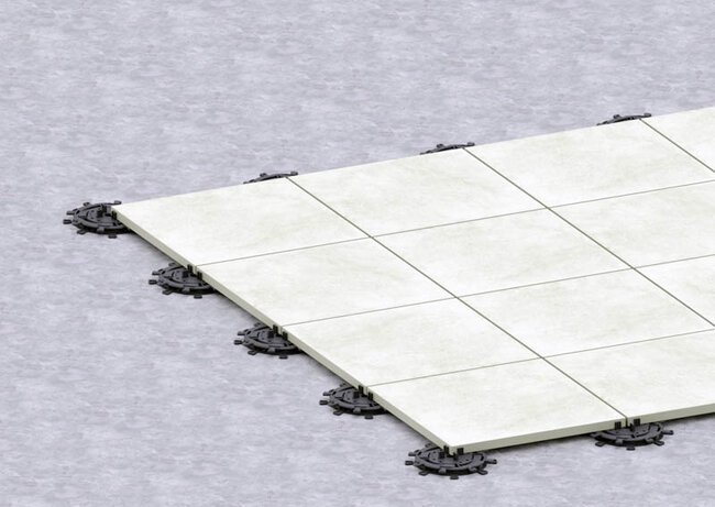 `Ceramic pavers laid on adjustable SPIRAL 10 17 mm pedestals`