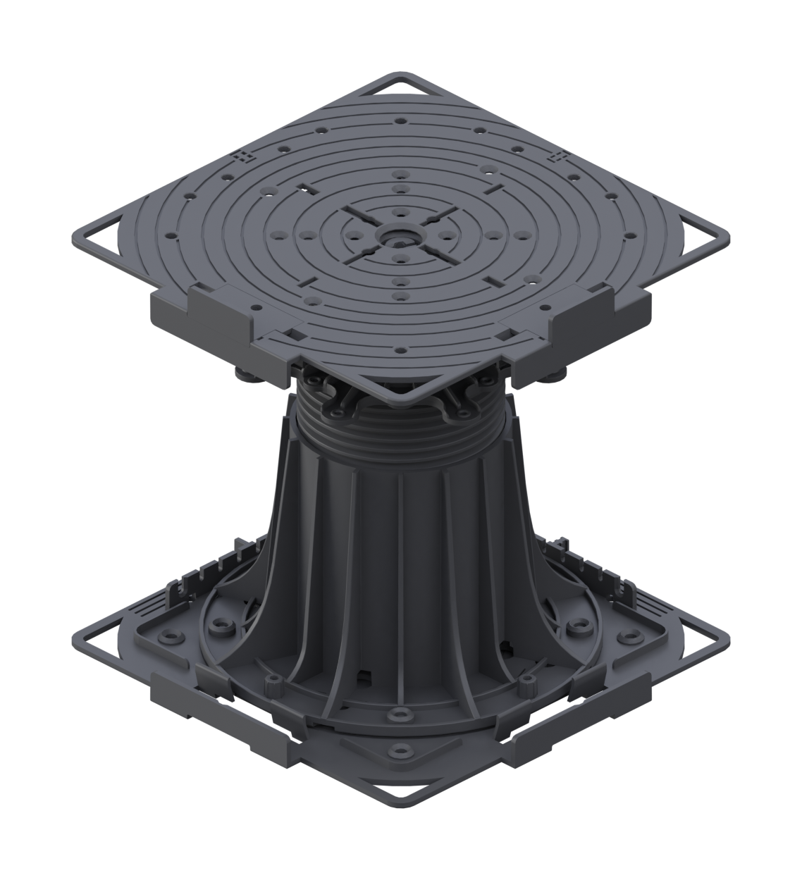 Adjustable terrace pedestal Series MAX with vertical fascia clips.