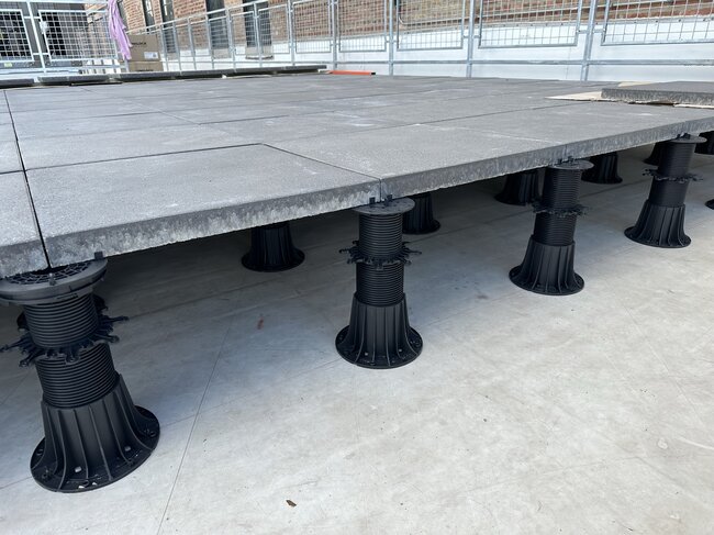 `Installation of concrete pavers on high adjustable terrace pedestals`