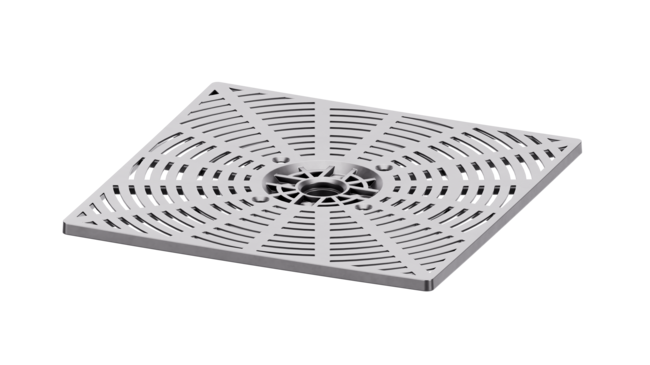 DeckSafe square slotted drainage grate for outdoor decking and patio systems.